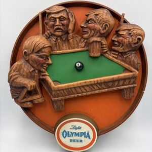 Olympia Light Beer Sign Brewing Tumwater Billiards Pool RARE 1970's Read!!